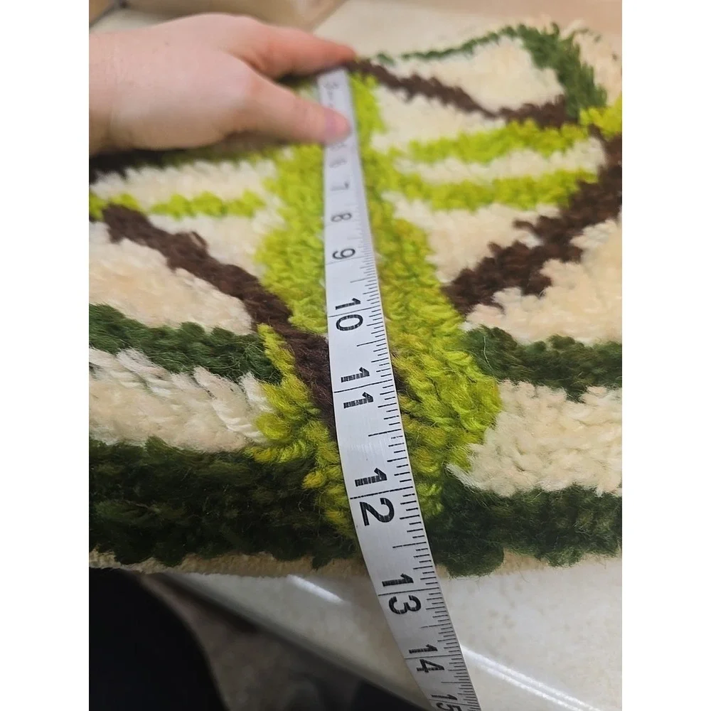 Vtg Green‎ Geometric Pattern Latch Hook Home Decor Square Throw Pillow 12